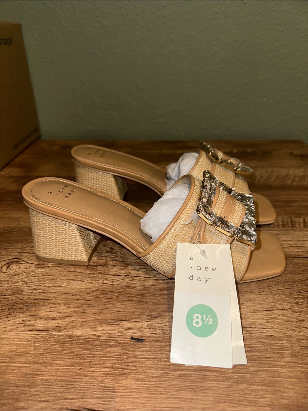 a new day Beige Woven Block Heel Mules with Crystal Buckles - Picture 5 of 8